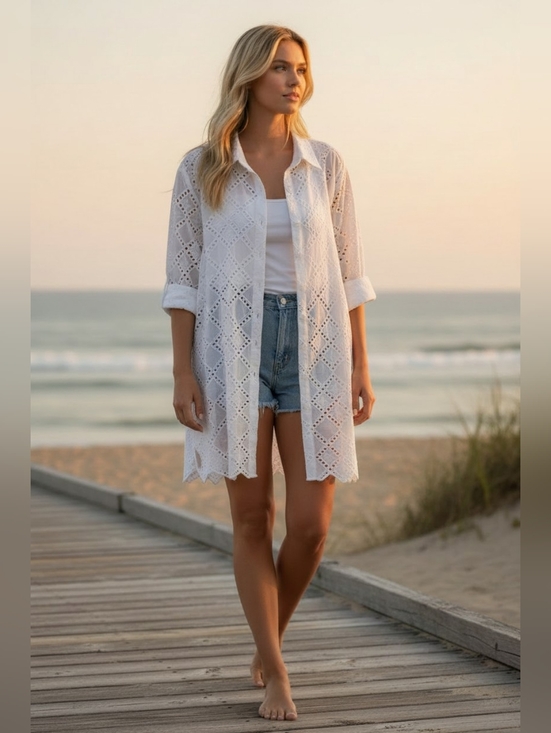 8 By Yoox Other - White Eyelet Button-Front Swim Coverup. Made In Italy